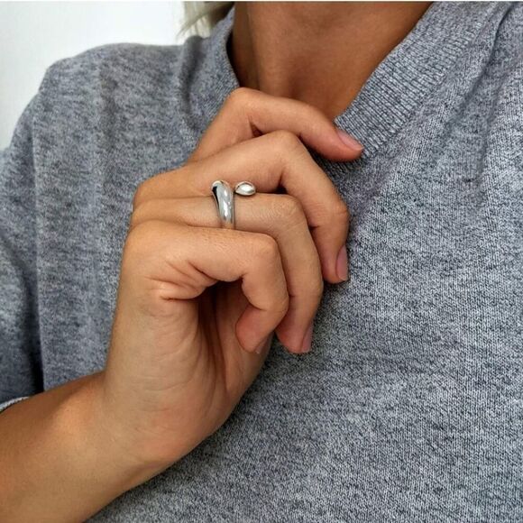 Silver Plated Adjustable Minimalist Drop Band Jewelry Rings - Picture 7 of 9